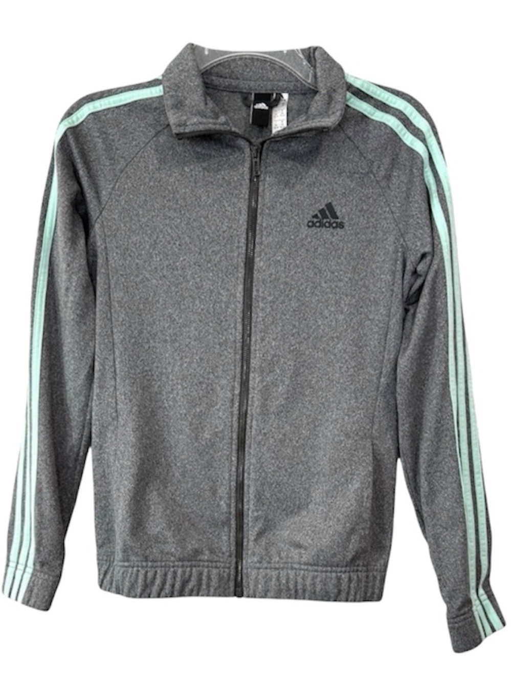 Adidas Track Jacket Womens XS Gray Mint Green 3 Stripe Full Zip Athletic